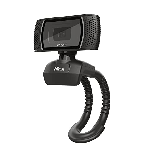 Trust Trino HD Webcam con Microfono, 1280 x 720, Enfoque Fijo, Soporte Universal, USB 2.0, Camara Web Soporte Windows, Mac, para Portátil, PC, Ordenador, Videoconferencias, Skype, Teams - Negro