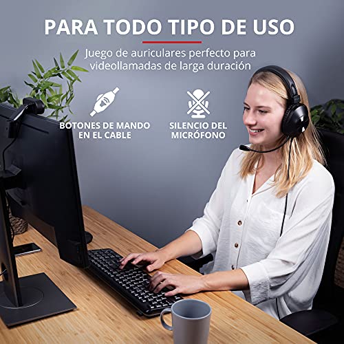 Trust Zaru - Auriculares con Micrófono PC, Cómodas Almohadillas Circumaurales, Diadema Ajustable, Conexión USB, Control de Volumen en el Cable, per Oficina, Skype, Teams, Videoconferencia, Zoom, Negro