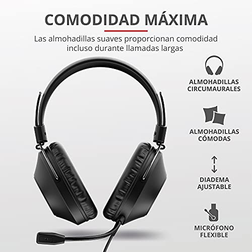 Trust Zaru - Auriculares con Micrófono PC, Cómodas Almohadillas Circumaurales, Diadema Ajustable, Conexión USB, Control de Volumen en el Cable, per Oficina, Skype, Teams, Videoconferencia, Zoom, Negro