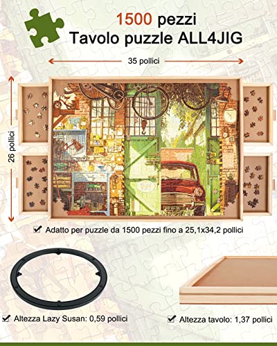 Truwheelz 1500 piezas de tablero de puzzle giratorio con cajones y tapa, mesa de rompecabezas portátil para adultos, Lazy Susan Spinning Puzzle Boards