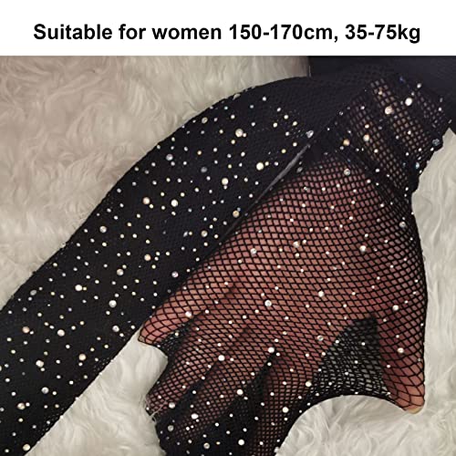 TSHAOUN 2 Pares Medias de Rejilla de Strass Mujer Medias Brillantes, Medias de Rejilla Elásticas Polainas Brillantes para Fiestas, Bailes, Espectáculos, Juegos de Rol, Halloween (Negro,Desnudo)