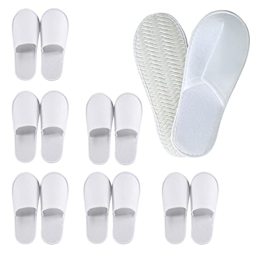 TSHAOUN 6 Pares Desechables Zapatillas de SPA, Zapatillas de Hotel, Zapatillas de Viaje, Zapatillas Antideslizantes con Puntera Cerrada Para Invitados, Hogar, Baño, Bodas (Blancas)