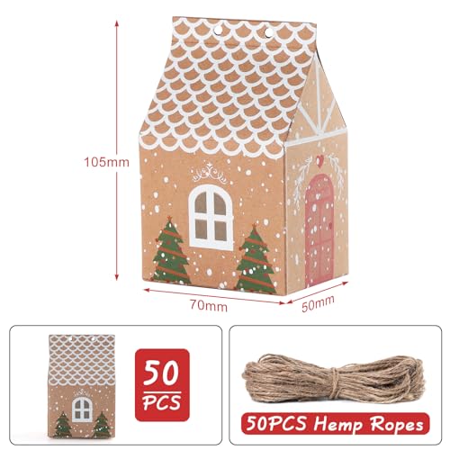 TsunNee 50 Piezas Cajas de Regalo de la Fiesta de Navidad de, Cajas de Dulces de Papel Kraft de Navidad, Bolsas de Regalos de Fiesta de Navidad, Cajas de Papel de Fiesta de Navidad