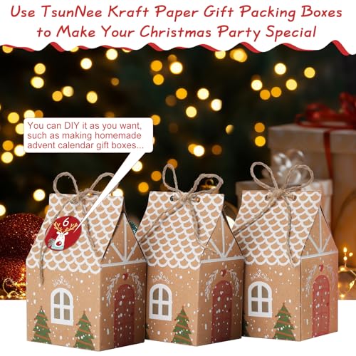 TsunNee 50 Piezas Cajas de Regalo de la Fiesta de Navidad de, Cajas de Dulces de Papel Kraft de Navidad, Bolsas de Regalos de Fiesta de Navidad, Cajas de Papel de Fiesta de Navidad