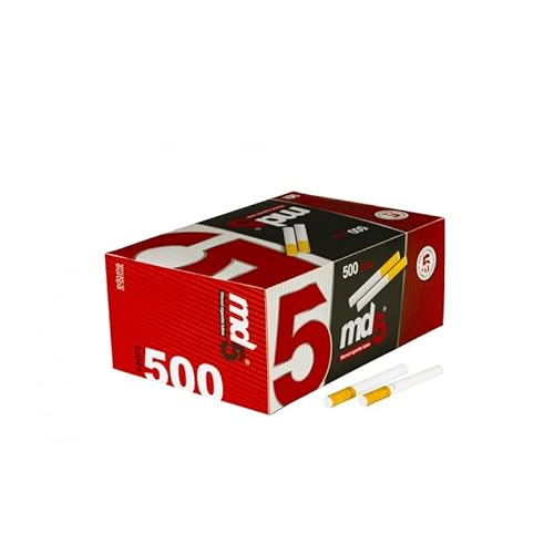 Tubos con filtro para rellenar MD5 | Pack de 10 cajas de 500 tubos – 5000 tubos para entubar cigarrillos – cigarros vacíos para rellenar con tabaco.