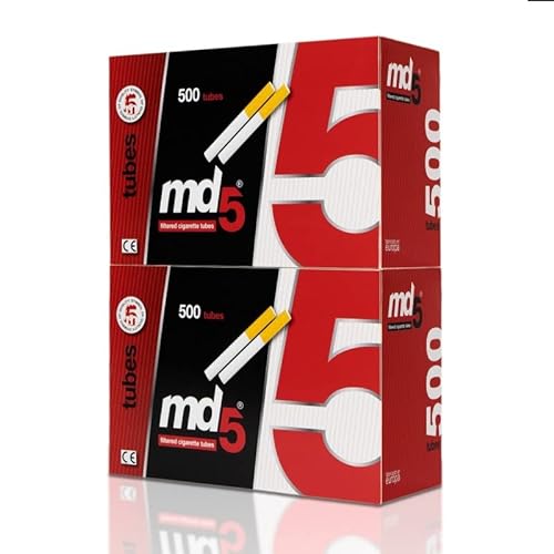 Tubos con filtro para rellenar MD5 | Pack de 10 cajas de 500 tubos – 5000 tubos para entubar cigarrillos – cigarros vacíos para rellenar con tabaco.