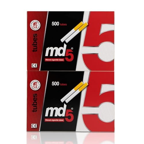 Tubos con filtro para rellenar MD5 | Pack de 10 cajas de 500 tubos – 5000 tubos para entubar cigarrillos – cigarros vacíos para rellenar con tabaco.