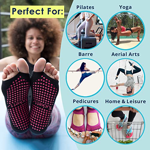 Tucketts Allegro - Calcetines antideslizantes sin dedos de algodón para yoga, barra, pilates, danza, ballet, talla 5-13, Negro, estático, gris-rubor, L-XL