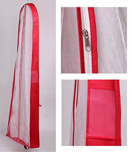 TUKA Transpirable Bolsa de Ropa, Aprox. 149 cm, con Cremallera de Calidad. para Vestidos de Fiesta, Trajes, Abrigos, 2 Bolsillos para Accesorios - Rojo, TKB1007 Red