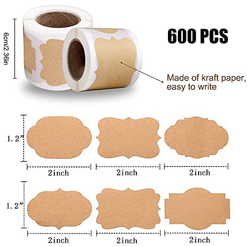 Tuofang 600 Piezas Etiquetas Adhesivas, Etiquetas de Papel Kraft, Etiquetas De Papel Kraft Pegatinas, Para Los Sobres, Bolsos Del Partido,Tarros Masón Caseros, Cajas, Decration De Regalos