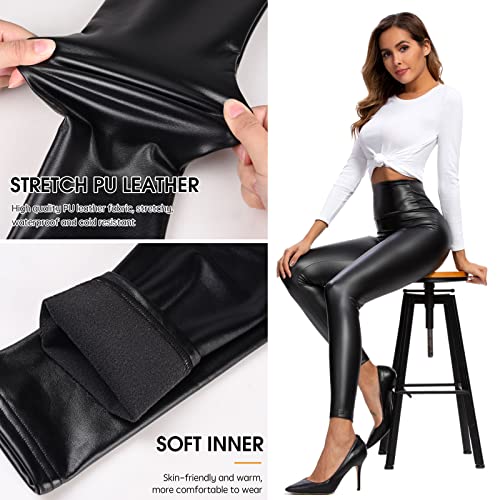 Tuopuda Mujeres PU Leggins Mujer Leggings Cuero Mujer Negro Cintura Alta Brillante Mate Pantalón Elásticos Skinny Sexy Sintetico PU Pantalones(Negro (Sin vellón),XL)