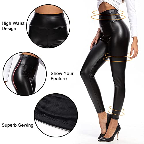 Tuopuda Mujeres PU Leggins Mujer Leggings Cuero Mujer Negro Cintura Alta Brillante Mate Pantalón Elásticos Skinny Sexy Sintetico PU Pantalones(Negro (Sin vellón),XL)