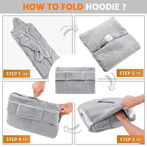 Tuopuda Sudadera con Capucha Cálida Manta con Gigante Bolsillos Sherpa Sudadera para Mujeres y Hombres(Gris Claro)