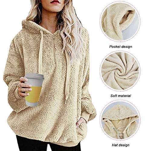 Tuopuda Sudadera con Capucha para Mujer Sudadera Caliente y Esponjoso Tops Abrigo Mujer Otoño-Invierno Talla Grande Hoodie Sudadera Mujer Cremallera De Manga Larga Moda Sudadera Tops Calle