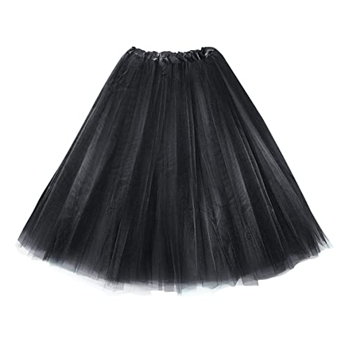 Tutu Falda Elástico para Mujer Niña, Falda Purpurina Brillante, Falda de Tul de 3 Capas de Longitud 30cm 40cm 70cm, Falda Ballet para Disfraces Danza (70cm, Negro)