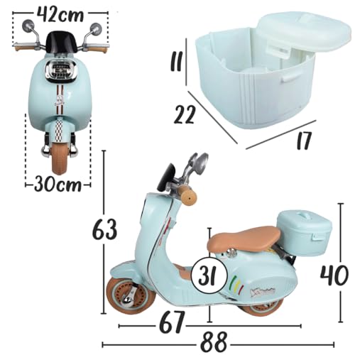 Twinly - Moto Eléctrica para niños SCOOTLY - Motocicleta Infantil con Mando a Distancia- Cargador y batería 6V hasta 40min – Acelerador de Pedal - Maletero, USB, luz y MP3 Bluetooth…