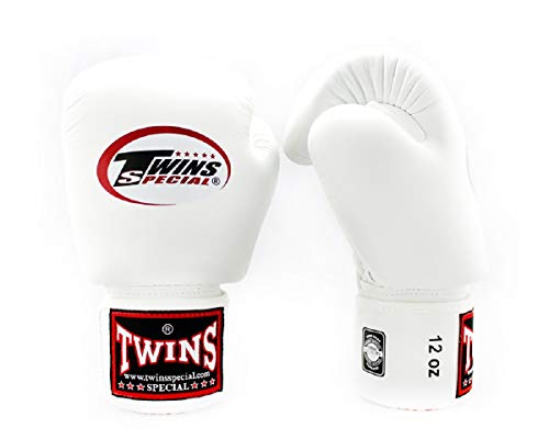 Twins Guantes para Entrenamiento y Combate de Boxeo, Muay Thai, Kickboxing, MMA (8 onzas - Blanco)