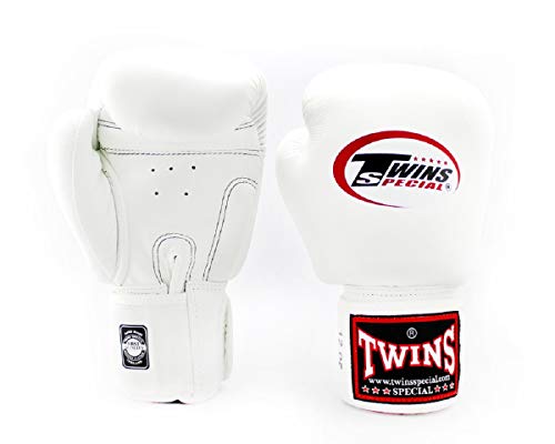 Twins Guantes para Entrenamiento y Combate de Boxeo, Muay Thai, Kickboxing, MMA (8 onzas - Blanco)