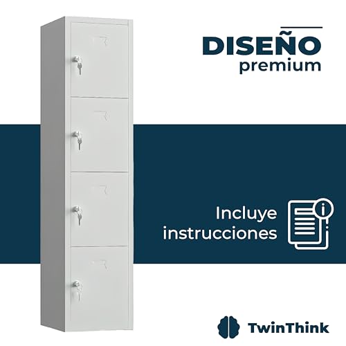 TwinThink Taquillas Vestuario. 180 x 40 x 40 cm Taquillas Metalicas de 4 Puertas Taquilla Metalica con Llave Taquillas Vestuario 4 Puertas Taquillas Vestuario Metalicas