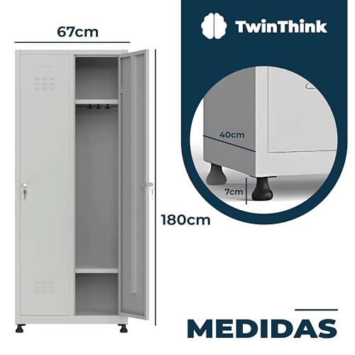 TwinThink Taquillas Vestuario. 180 x 67 x 40 cm Taquillas Metalicas de 2 Puertas Taquilla Metalica con Llave Taquillas Vestuario 2 Puertas Taquillas Vestuario Metalicas