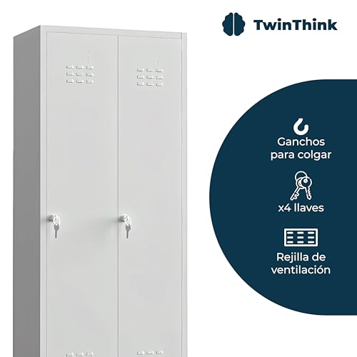 TwinThink Taquillas Vestuario. 180 x 67 x 40 cm Taquillas Metalicas de 2 Puertas Taquilla Metalica con Llave Taquillas Vestuario 2 Puertas Taquillas Vestuario Metalicas