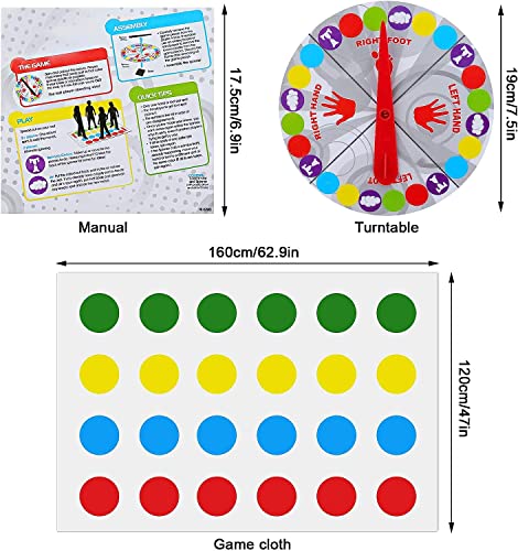 Twister Juego de Piso Familiar Tapete de Juego, para jardín, Fiesta, Juego de Equipo, Divertido de Enredos para Niños y Adultos