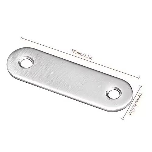 Tyzourib 20 x Placas de unión planas 56 x 16 x 1,8mm Conectores Planos Soporte de Acero Inoxidable Conectores 2 Agujeros Pletina de ensamblaje Placa perforada para Reparación Fijación Gabinete