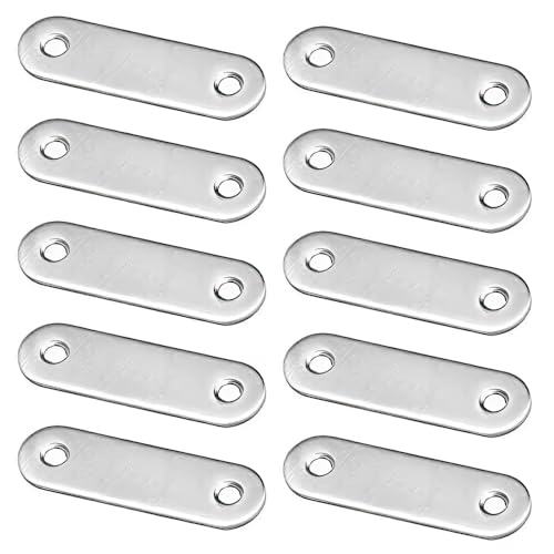 Tyzourib 20 x Placas de unión planas 56 x 16 x 1,8mm Conectores Planos Soporte de Acero Inoxidable Conectores 2 Agujeros Pletina de ensamblaje Placa perforada para Reparación Fijación Gabinete