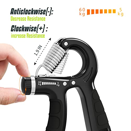 U-VKK Hand Grip, Antebrazos Fortalecer con FuncióN de Conteo, Fortalecedor de Agarre con Resistencia Ajustable 5-60kg, Fortalecedores de Mano para Entrenar El Agarre, Dedos, La MuñEca