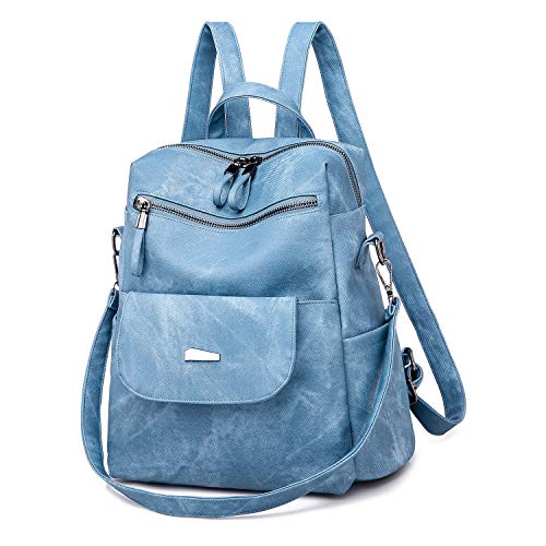 UBAYMAX Mochila de Mano de Cuero para Mujer, con Multibolsillos Tirantes , Bandolera Impermeable Convertible Señora Bolsa Práctica con Cierre de Brillo, azul,