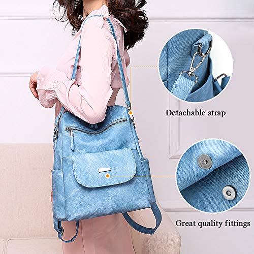 UBAYMAX Mochila de Mano de Cuero para Mujer, con Multibolsillos Tirantes , Bandolera Impermeable Convertible Señora Bolsa Práctica con Cierre de Brillo, azul,