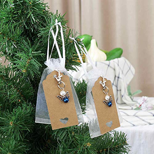 UBERMing 20 Piezas Regalos de Ángel de Guarda + Bolsa de Organza + Etiqueta Papel de Estraza Ángel de la Guarda con Llavero para Navidad Boda Fiesta Comunión Confirmación Regalo para Invitados