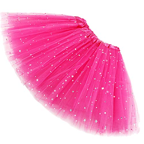 Ugitopi Niñas Sparkle Tutus Princesa Ballet Danza Capas Tul Tutu Faldas, Rose Red