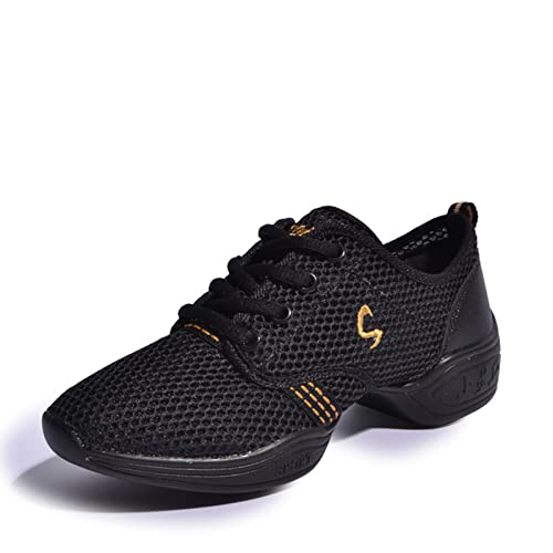 Uhclrr Zapatillas De Baile Femeninas Suelas Suaves Malla Femenina Ventilación Zapatos De Hip - Hop De Jazz Femenino Zapatos De Baile De Jazz Moderno(39EU, Black Gold)