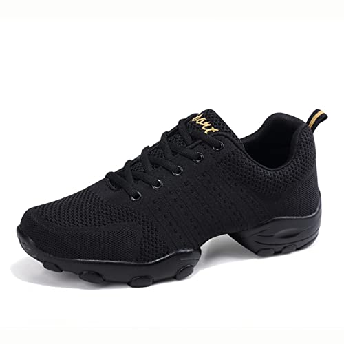 Uhclrr Zapatos De Baile para Hombres, Zapatos De Baile De Deportes Casuales, Adulto De Los Hombres Volando Tejido De Malla Suave Aptitud Suave Fitness Four Seasons Dance Shoes(44 EU, Black)