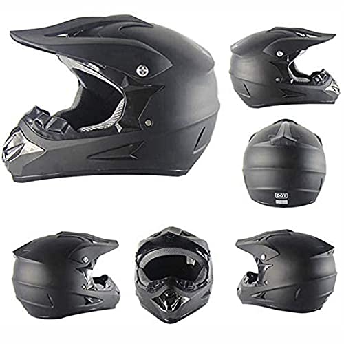 UIGJIOG Casco de Moto Negro Mate,Casco Cross with Gafas Guantes Máscara a Prueba de Viento Casco Descenso Incluye 4 Tamaños de Forro de Casco,A