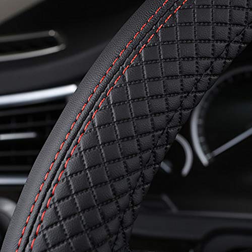 UIHOL Cubierta Volante Coche, 37-39 cm Universal Funda Volante de Cuero de Microfibra, Antideslizante, Suave Adecuado para Todas Las Estaciones (con Bote de Basura para Coche)