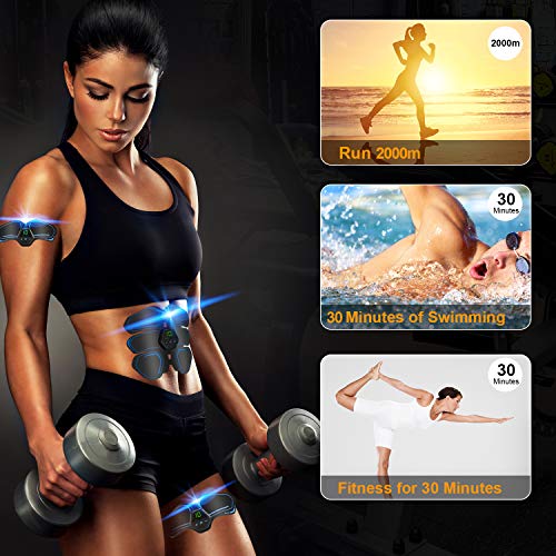 UIHOL Dispositivo de Entrenamiento EMS, Entrenador de músculos Abdominales EMS estimulador Muscular con Pantalla LCD, Entrenador Muscular portátil Recargable por USB, Adecuado para Mujeres y Hombres