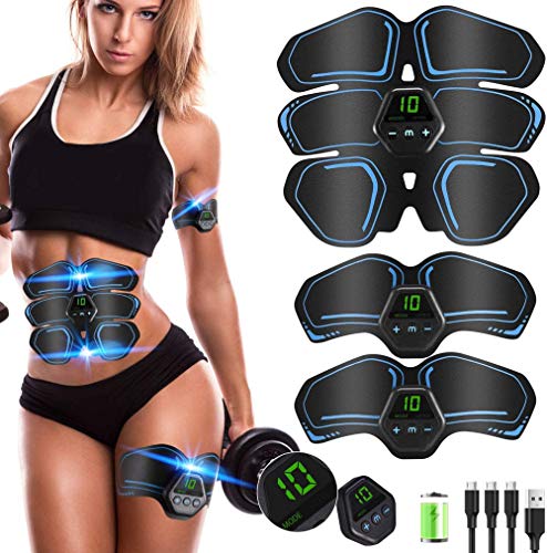 UIHOL Dispositivo de Entrenamiento EMS, Entrenador de músculos Abdominales EMS estimulador Muscular con Pantalla LCD, Entrenador Muscular portátil Recargable por USB, Adecuado para Mujeres y Hombres