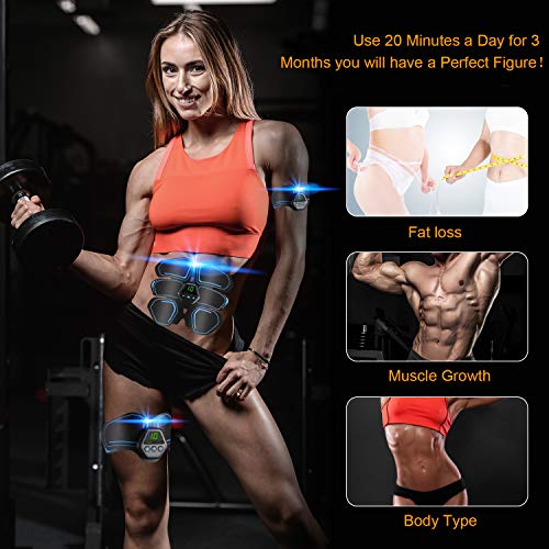 UIHOL Dispositivo de Entrenamiento EMS, Entrenador de músculos Abdominales EMS estimulador Muscular con Pantalla LCD, Entrenador Muscular portátil Recargable por USB, Adecuado para Mujeres y Hombres