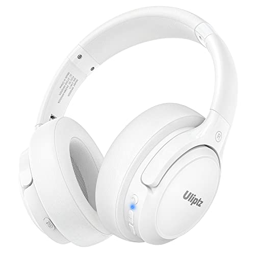 Uliptz - Auriculares Bluetooth 5.3 con Micro, 65 h de autonomía, 6 Modos de Sonido EQ, estéreo, Alta fidelidad, inalámbricos, circumaurales, Plegables, Ligeros, Viajes, Oficina, móvil, PC, Blancos