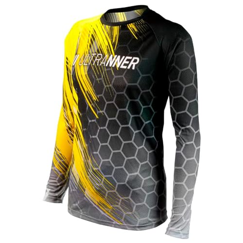 ULTRANNER Bernia - Camiseta Running para Hombre Manga Larga - Tejido Transpirable - Camiseta Ultraligera - Trail, Trekking y Montaña - Amarillo Manga Larga - Talla M