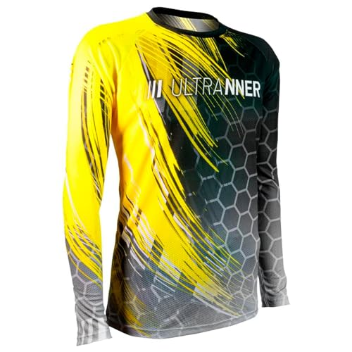 ULTRANNER Bernia - Camiseta Running para Hombre Manga Larga - Tejido Transpirable - Camiseta Ultraligera - Trail, Trekking y Montaña - Amarillo Manga Larga - Talla M