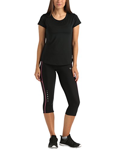 Ultrasport, Pantalones deportivos 3/4 para Mujer, Negro/Neon Rosa, S