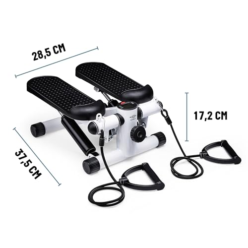 Umbro Stepper – Entrenador de Brazos y piernas – Mini Stepper – Equipo de Fitness para casa – Incluye Ordenador y Bandas de Resistencia – Máx. 100 kg – Pedales 10 x 32 cm – Negro/Blanco