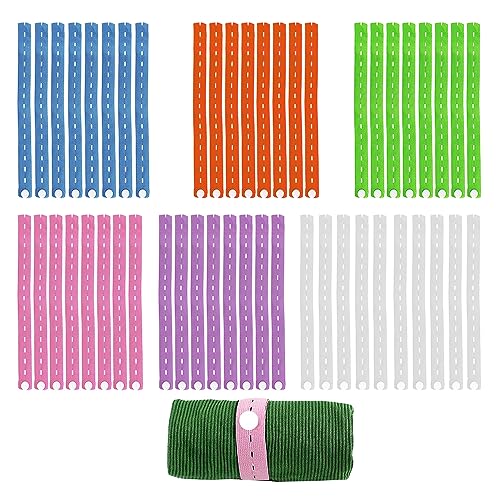 UMCHU 50 Piezas Bandas Elásticas con Ojal,Bobina Elástica con Ojal,Colgador de Cortina,Cinta Elástica para Guardar Ropa,para Armario,Viaje,Almacenaje de Cables(24.5 * 2cm,Color aleatorio)