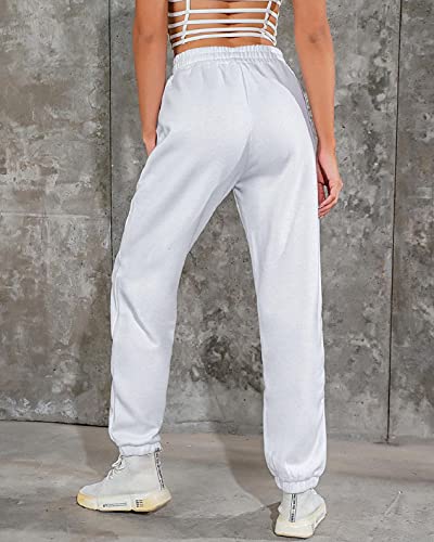 UMIPUBO Mujer Pantalones Casuales de chándal Pantalones Cálidos Pantalones Cintura Alta Elástico Cordón con Bolsillos Deportivos Joggers para Yoga Fitness(Blanco,S)