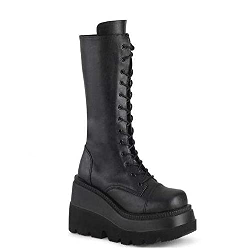 UMore Rodilla Alta Botas Mujer Tacón Bajo Zapato Señoras Nieve Botas Mujer Plataforma Botas de PU Piel Forrado Invierno Cálidas Antideslizante Hermoso Cremallera Casuales