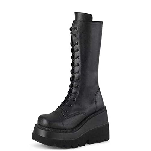 UMore Rodilla Alta Botas Mujer Tacón Bajo Zapato Señoras Nieve Botas Mujer Plataforma Botas de PU Piel Forrado Invierno Cálidas Antideslizante Hermoso Cremallera Casuales