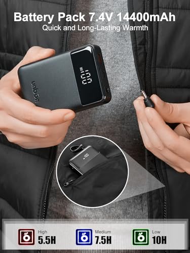 UNBON Chaleco Calefactable Hombre Mujer, Chaleco Calefactable con Batería 14400mAh, Chaleco Térmico Eléctrico con 6 Zonas Calefactables 3 Temperaturas, Chaleco Calentador para Moto Caza Negro XXL